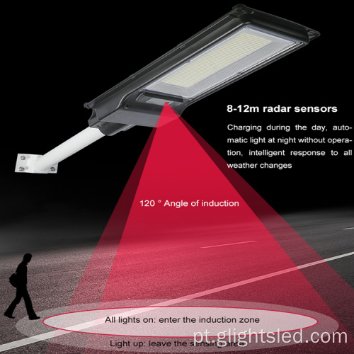 100w 200w ao ar livre tudo em uma luz de rua led solar